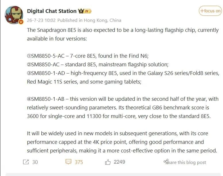 Snapdragon 8 Elite Gen 5, Snapdragon 8 Elite Gen 5 SM8850-1-AB, Qualcomm, Qualcomm Snapdragon 8 Elite Gen 5, SM8850-1-AB, Poco F9 Pro, Poco F9 Ultra, процесор Qualcomm, мобільний процесор, флагманські смартфони, Android, Geekbench 6