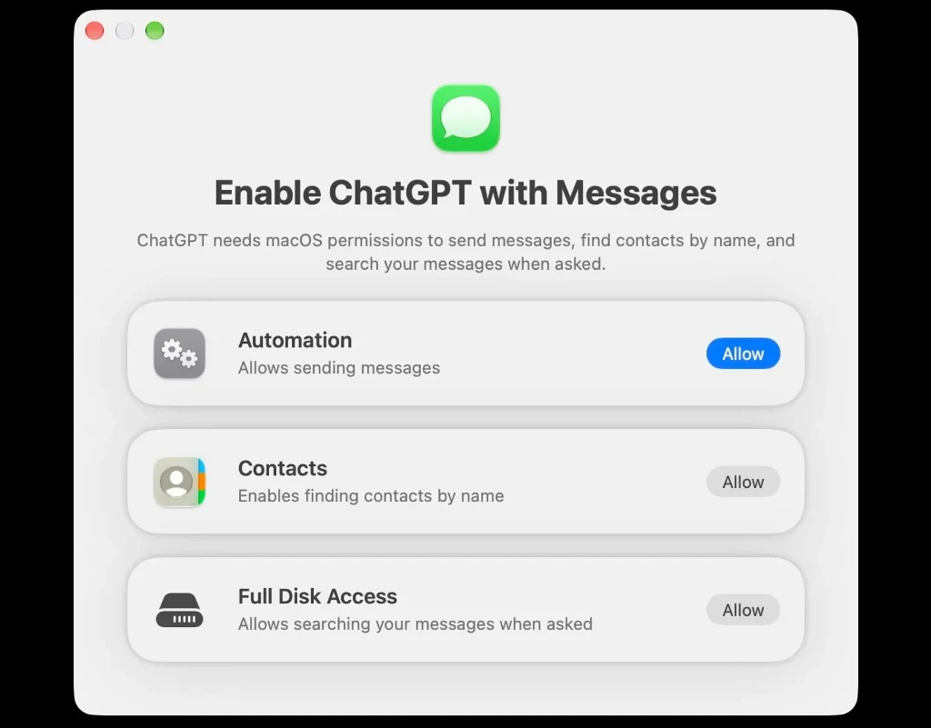 ChatGPT навчився читати та надсилати повідомлення через Apple Messages на Mac ChatGPT навчився читати та надсилати повідомлення через Apple Messages на Mac